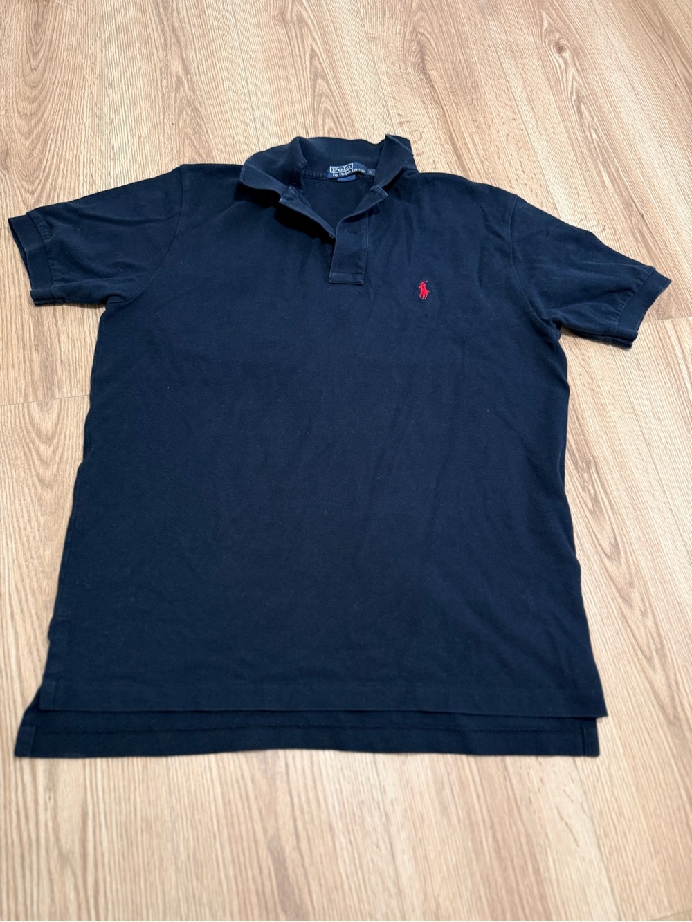 Polo Ralph Lauren Navy Blue Pique Polo Shirt Men's L Red Pony Short Sleeve